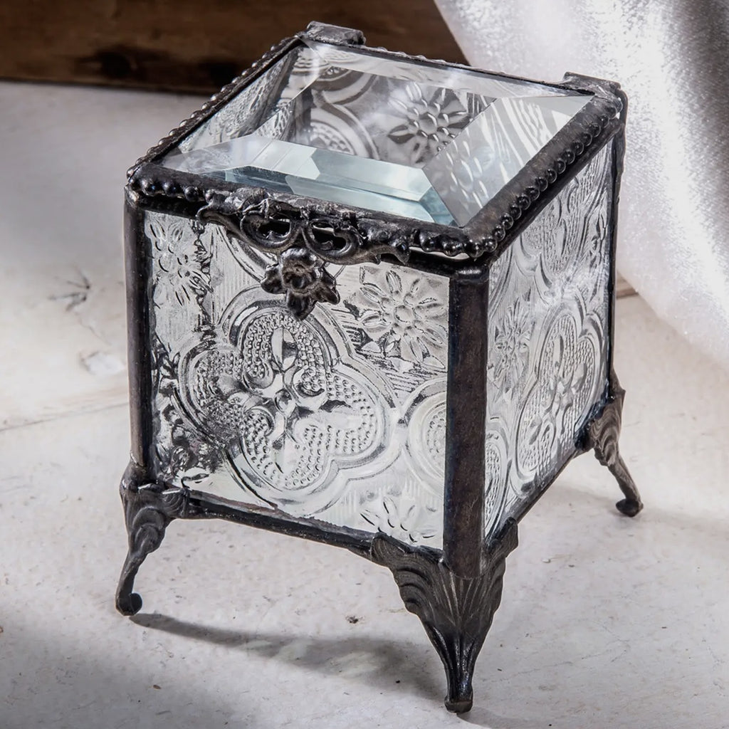 Clear Textured Glass Ring Jewelry Box