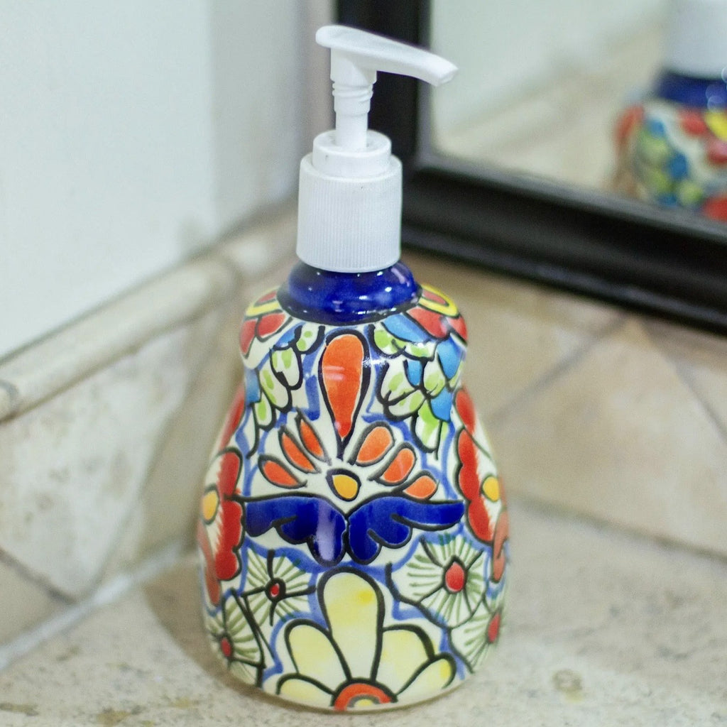 Talavera flowers, handmade soap dispenser