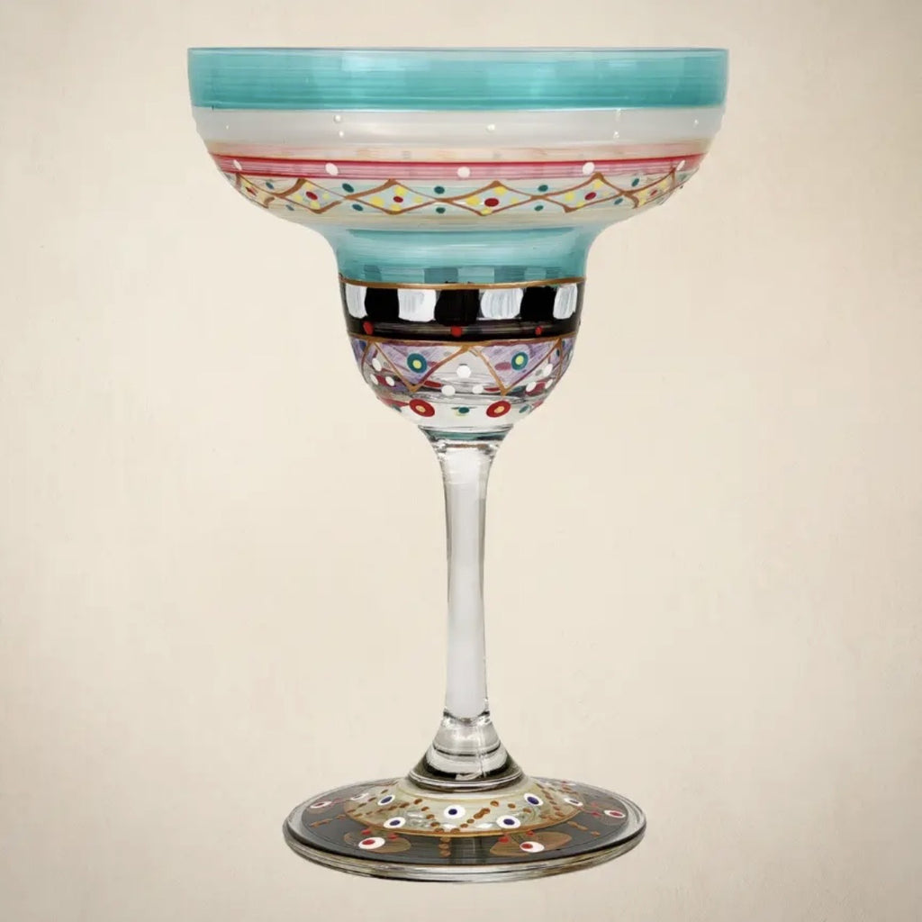 Moroccan Mosaic Carnival Margarita glass Hand, Painted