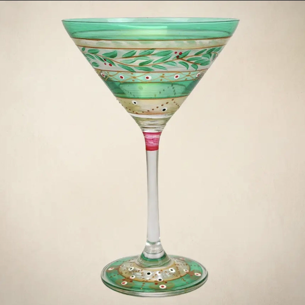 Moroccan Mosaic Garland Christmas Martini Glass hand painted