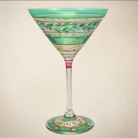 Moroccan Mosaic Garland Christmas Martini Glass hand painted