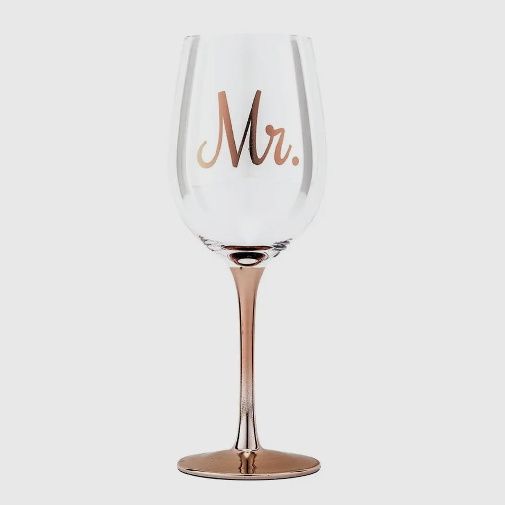 Mr & Mrs Rose Gold Stem Wine Glasses sold separately