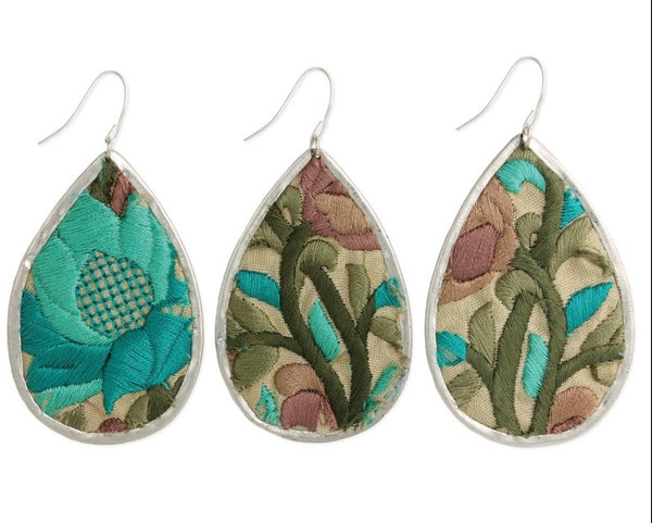 Embroidered floral essence, turquoise Earrings