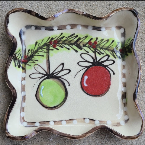 Candle plate ornaments, hand-painted Christmas Pottery