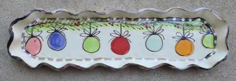 Cracker tray with Ornaments hand, Painted Christmas Pottery