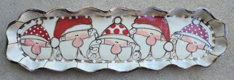 Cracker tray 3 Santas hand Painted Christmas Pottery