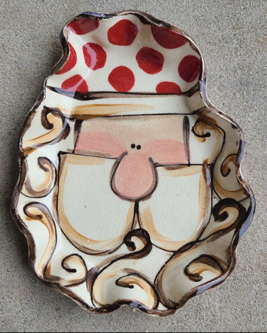Freeform Santa play ruffles Hand Painted Christmas Pottery plate