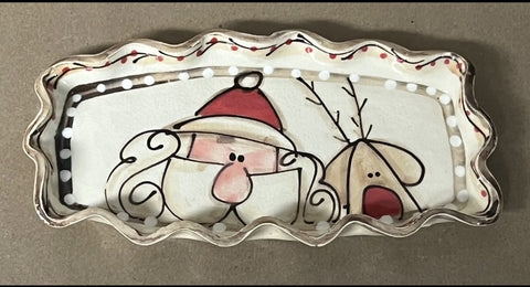 Mint Dish Santa reindeer Christmas hand-painted Pottery 25