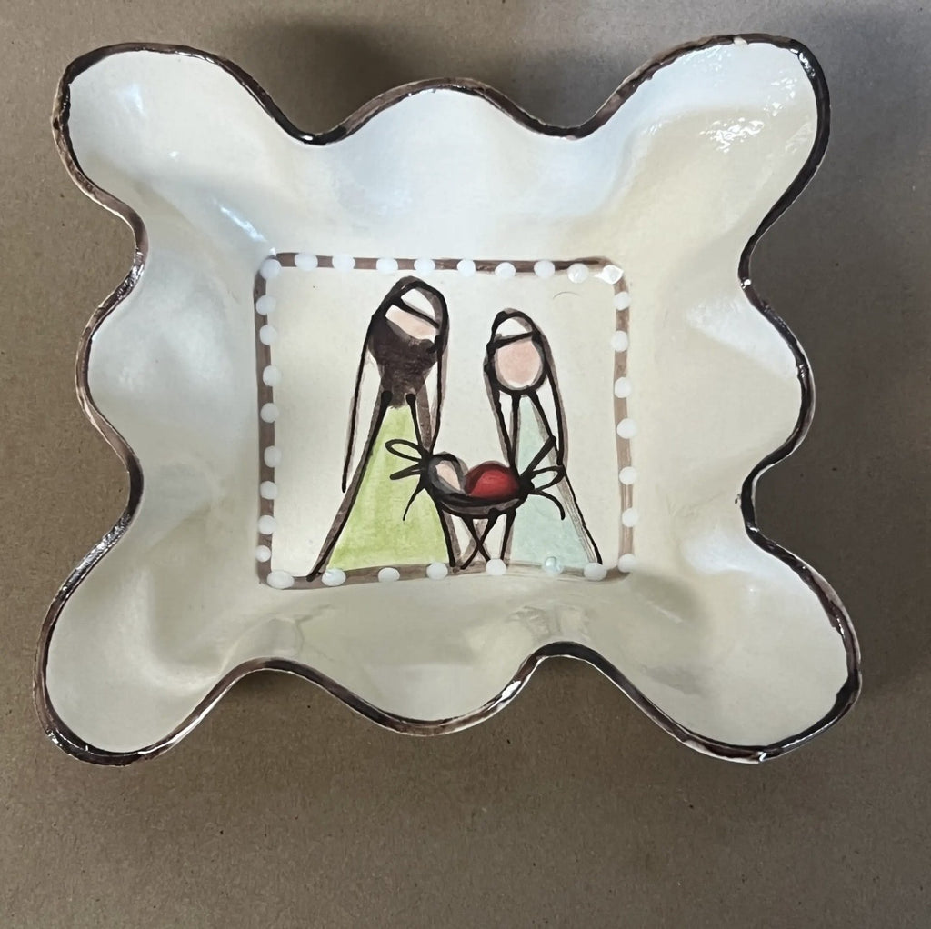 Side Dish Mary Joseph Baby Jesus hand-painted Christmas Pottery