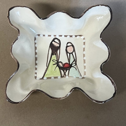 Side Dish Mary Joseph Baby Jesus hand-painted Christmas Pottery