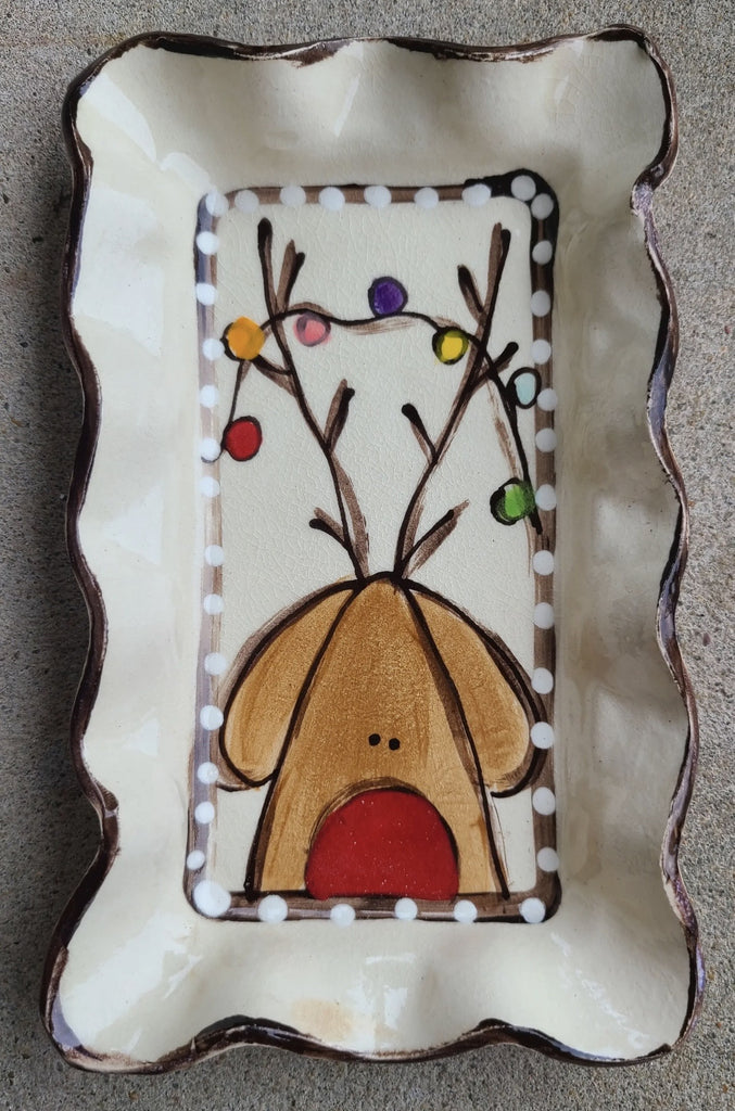 Friendship bowl reindeer lights, Hand Painted Christmas Pottery