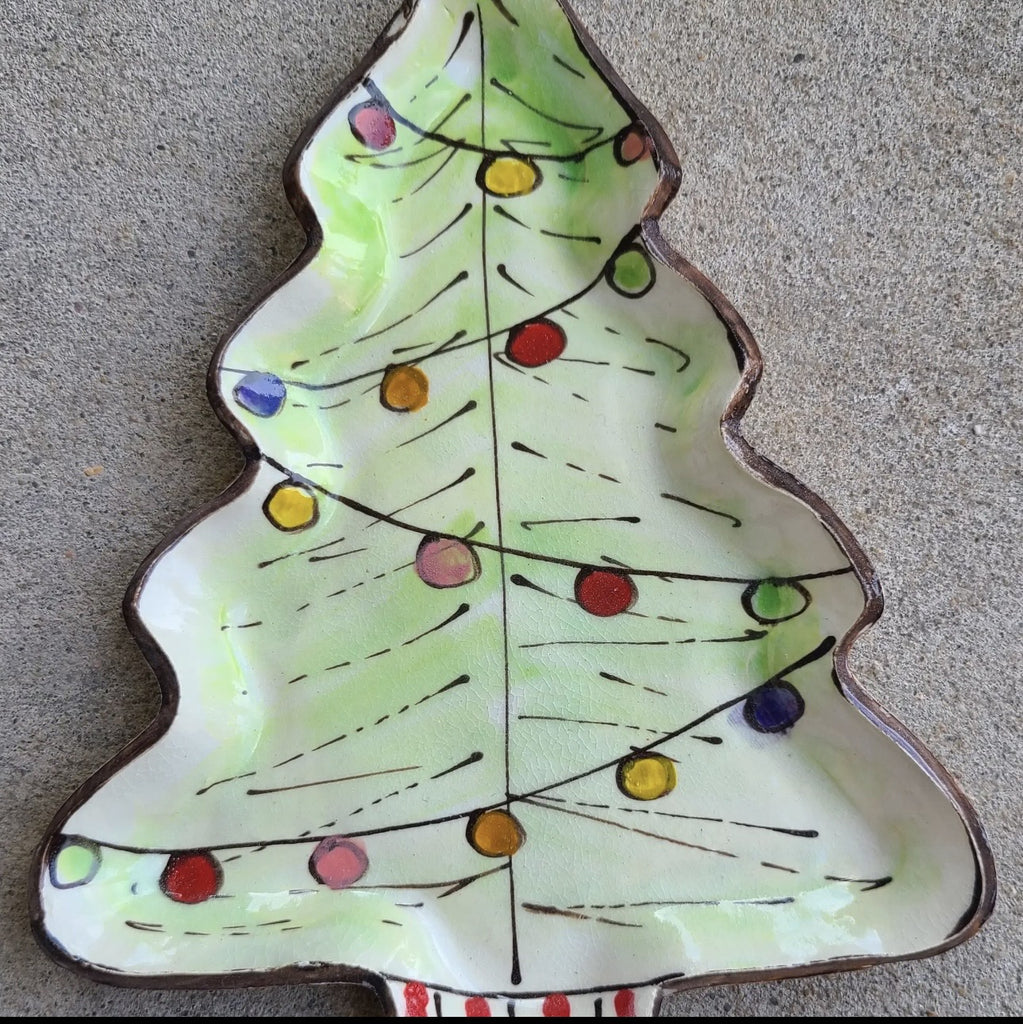 Tree Plate Lights hand-painted Christmas Pottery