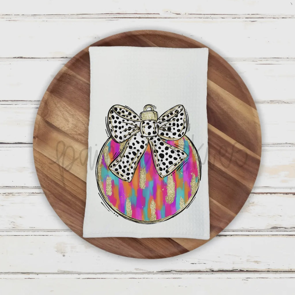 Preppy Christmas Ornament Colorful Kitchen Towel