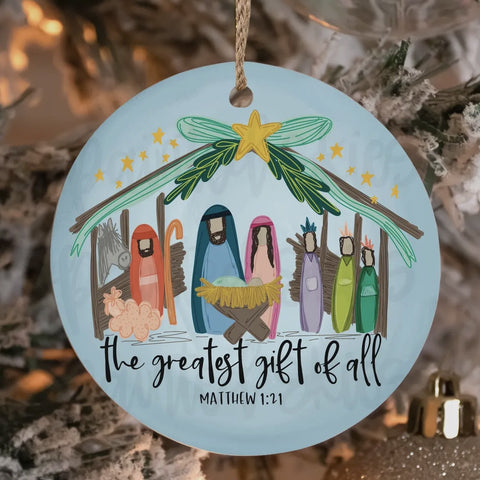 Greatest gift nativity ornament
