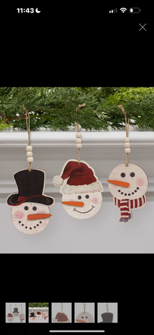 Weathered Snowman ornaments ast3