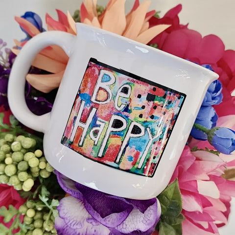 Be Happy Flower Mug