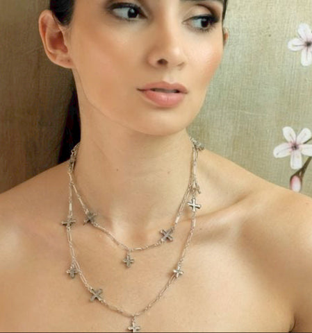 Chain of Peace Wrap Multi Cross Necklace in Gold or Silver VSA