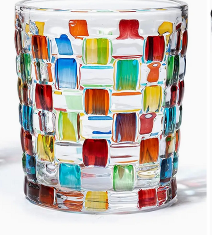 Artisanal Hand Painted Stained Glass Window Whiskey Tumbler
