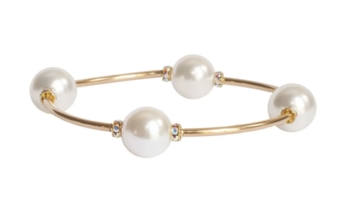 12mm Crystal White Pearl Blessing Bracelet W/ Gold Links