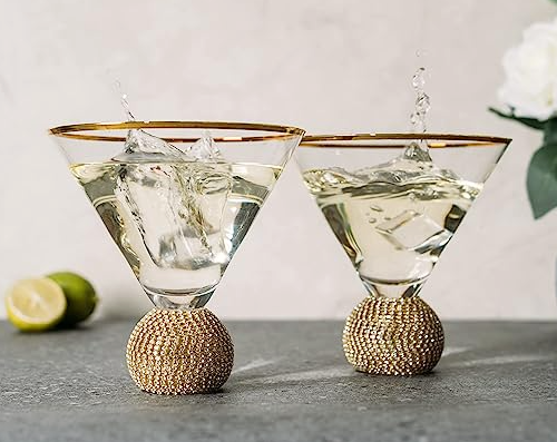 Diamond Crystal Gold Stemless Martini Glasses - Set of 2