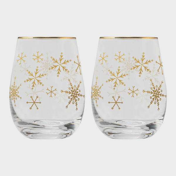Holiday Stemless Wine Glasses, Boxed Set of 2