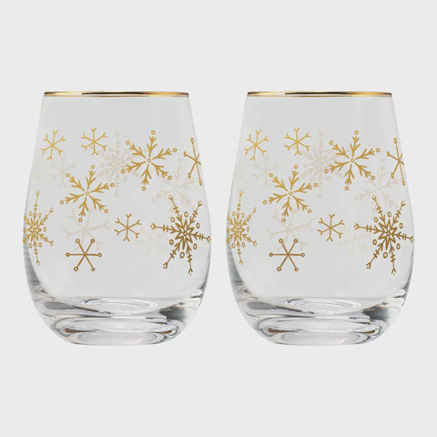 Holiday Stemless Wine Glasses, Boxed Set of 2