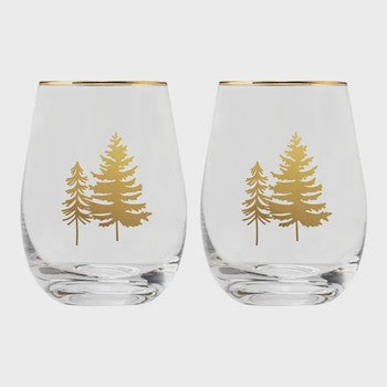 Holiday Stemless Wine Glasses, Boxed Set of 2