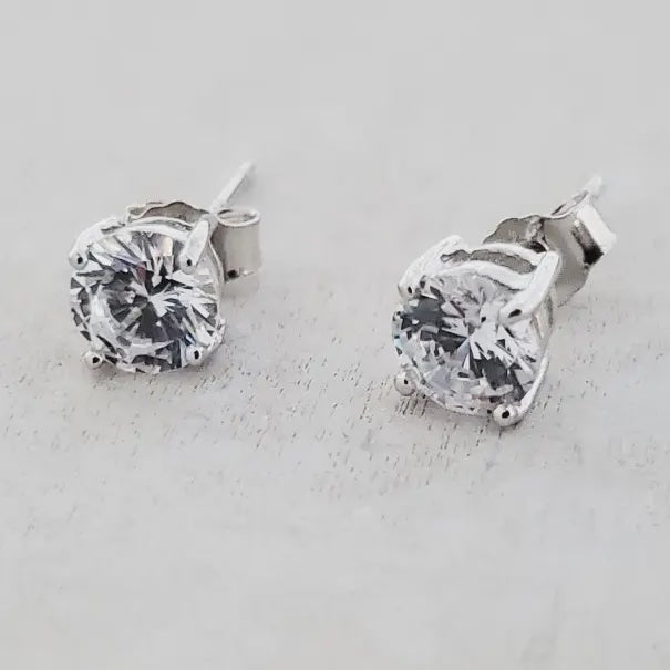 Silver Cz Round Studs Earrings