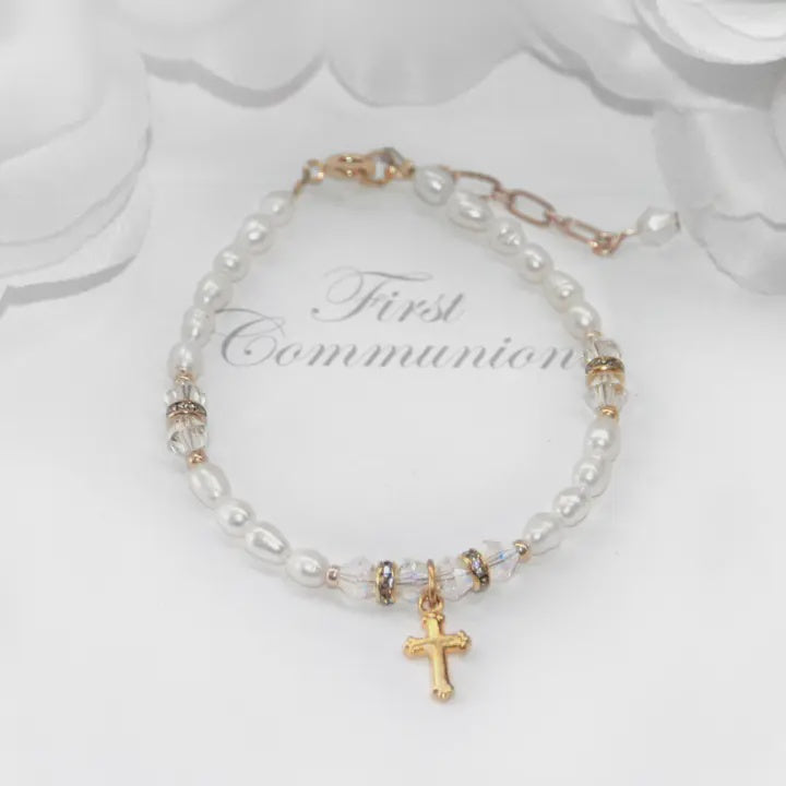 First Communion Gold Finish Bracelet CJ-591