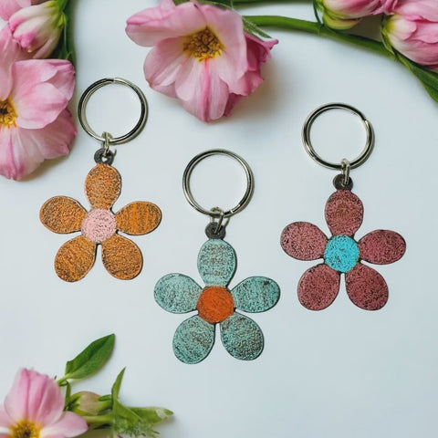 Colorful Metal Flower Keychain Asst. Colors