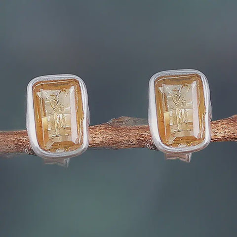 Handmade Subtle Flair Citrine Stud Earrings