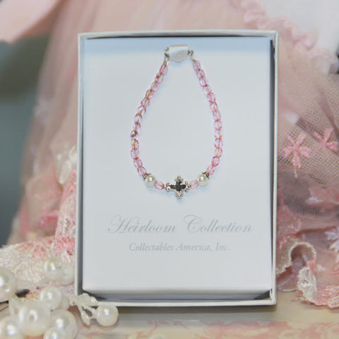 Infant Cross Pink Crystal Bracelet