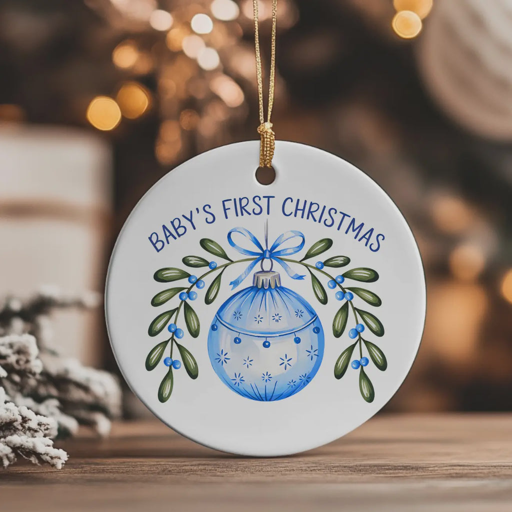 Baby’s First Christmas Ceramic Ornament Blue