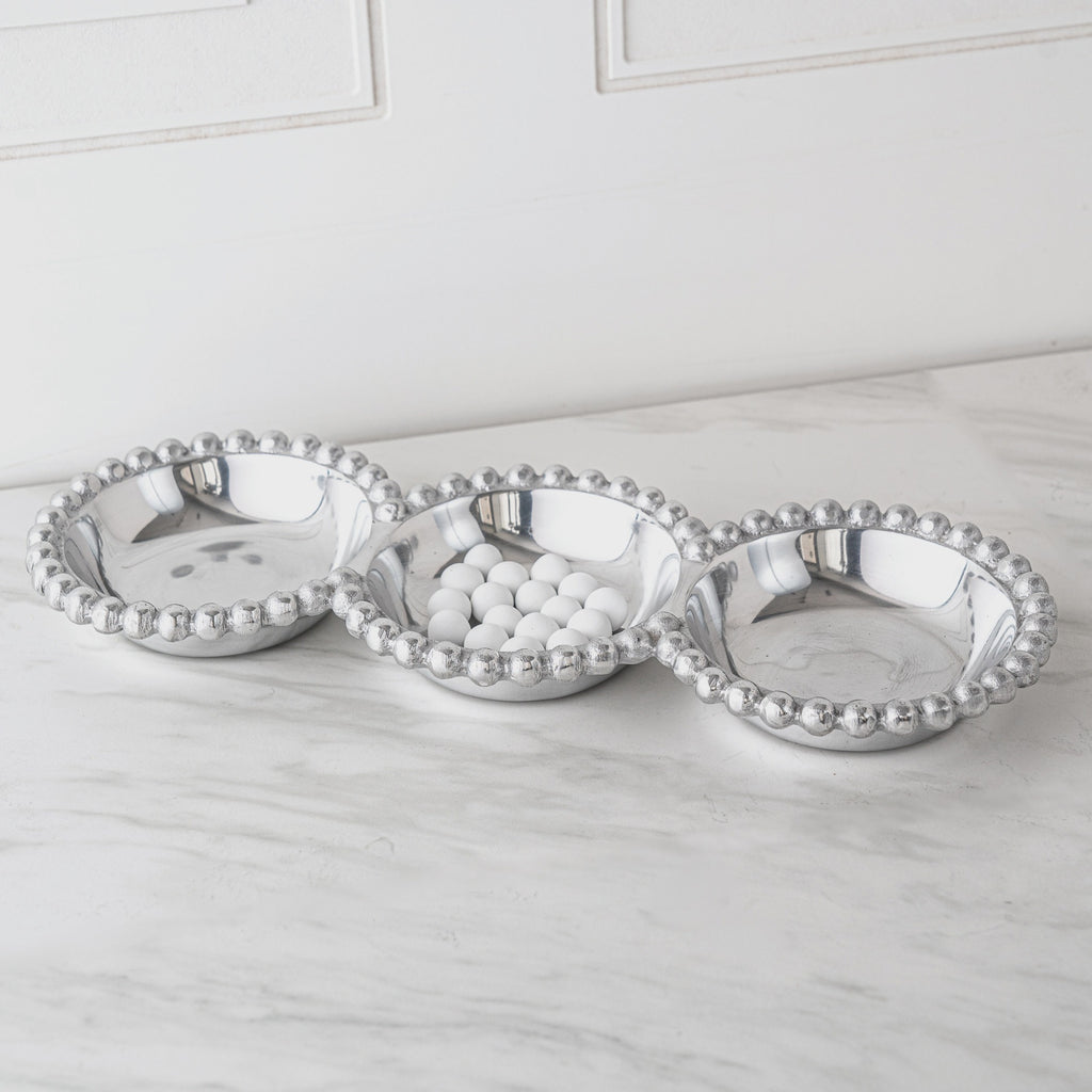 Silver beaded tray three sections