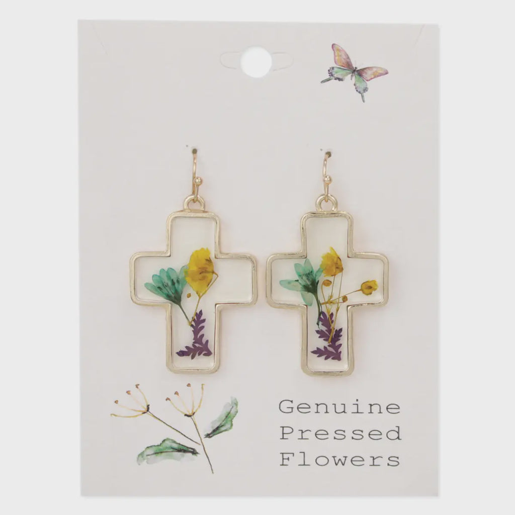 Gold Cross Dried Flower Earrings