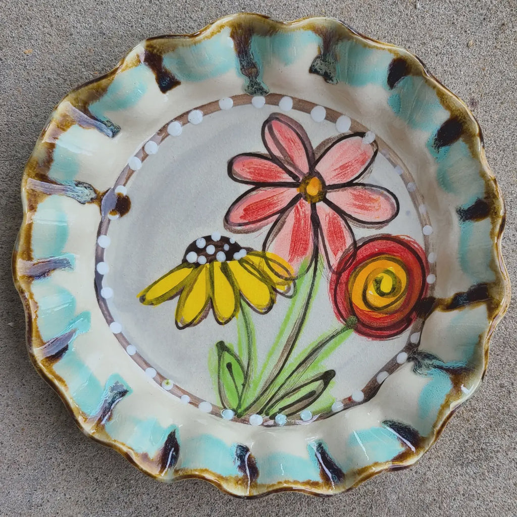 Bread Plate Drip Flowers Pottery