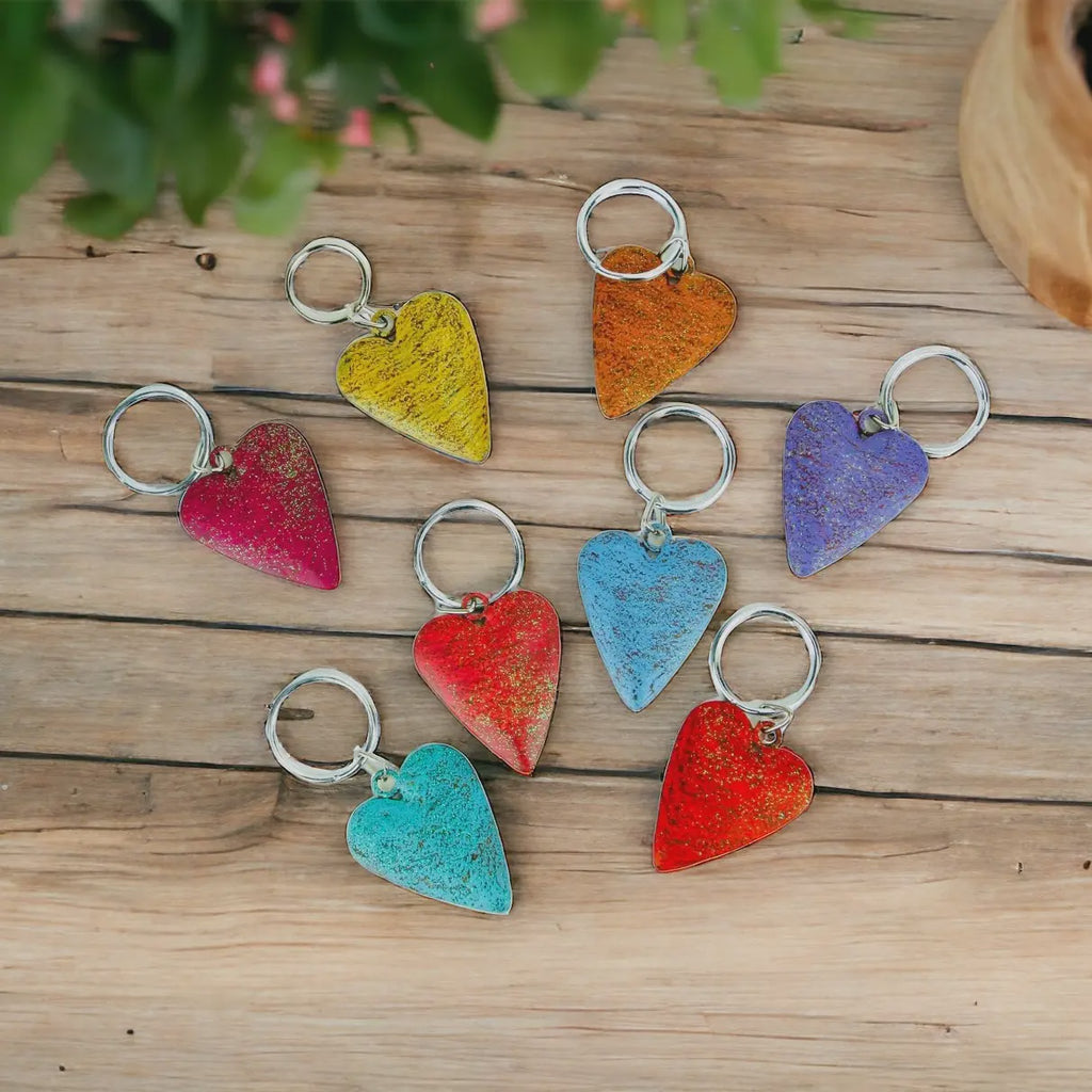 Puffed Metal Heart Keychain Asst. Colors