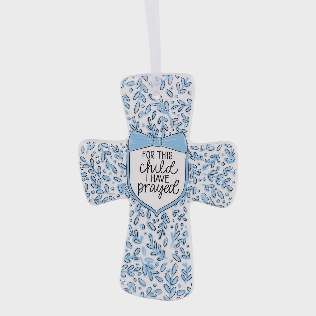 Ceramic Cross For This Child I Prayed Cross Blue