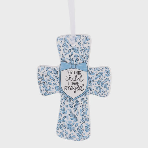 Ceramic Cross For This Child I Prayed Cross Blue