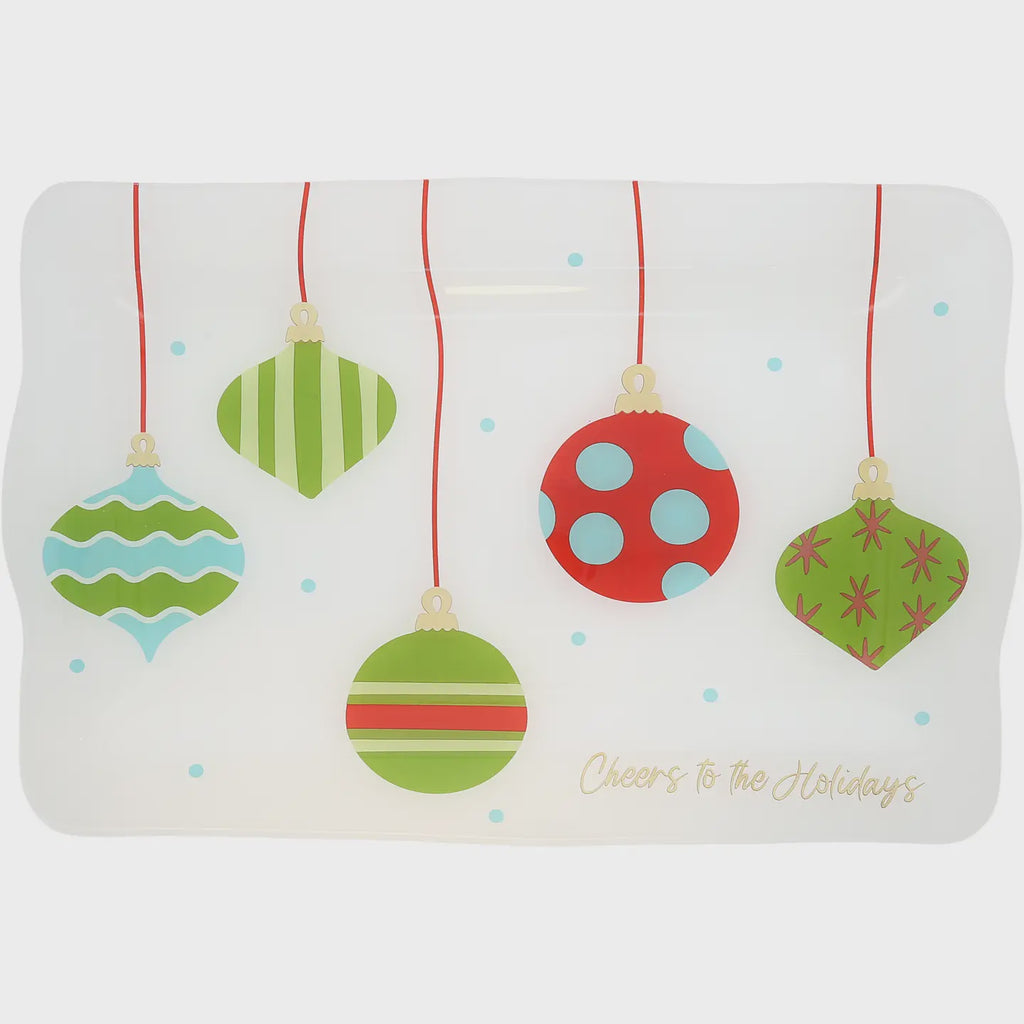 Festive Ornaments Holiday Glass Tray