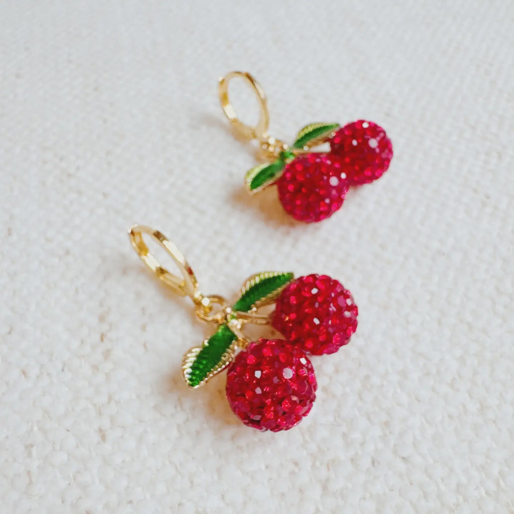 Cherry Dangle Huggie Earrings