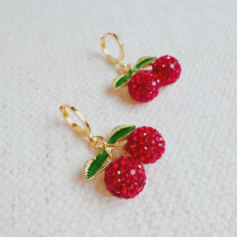Cherry Dangle Huggie Earrings