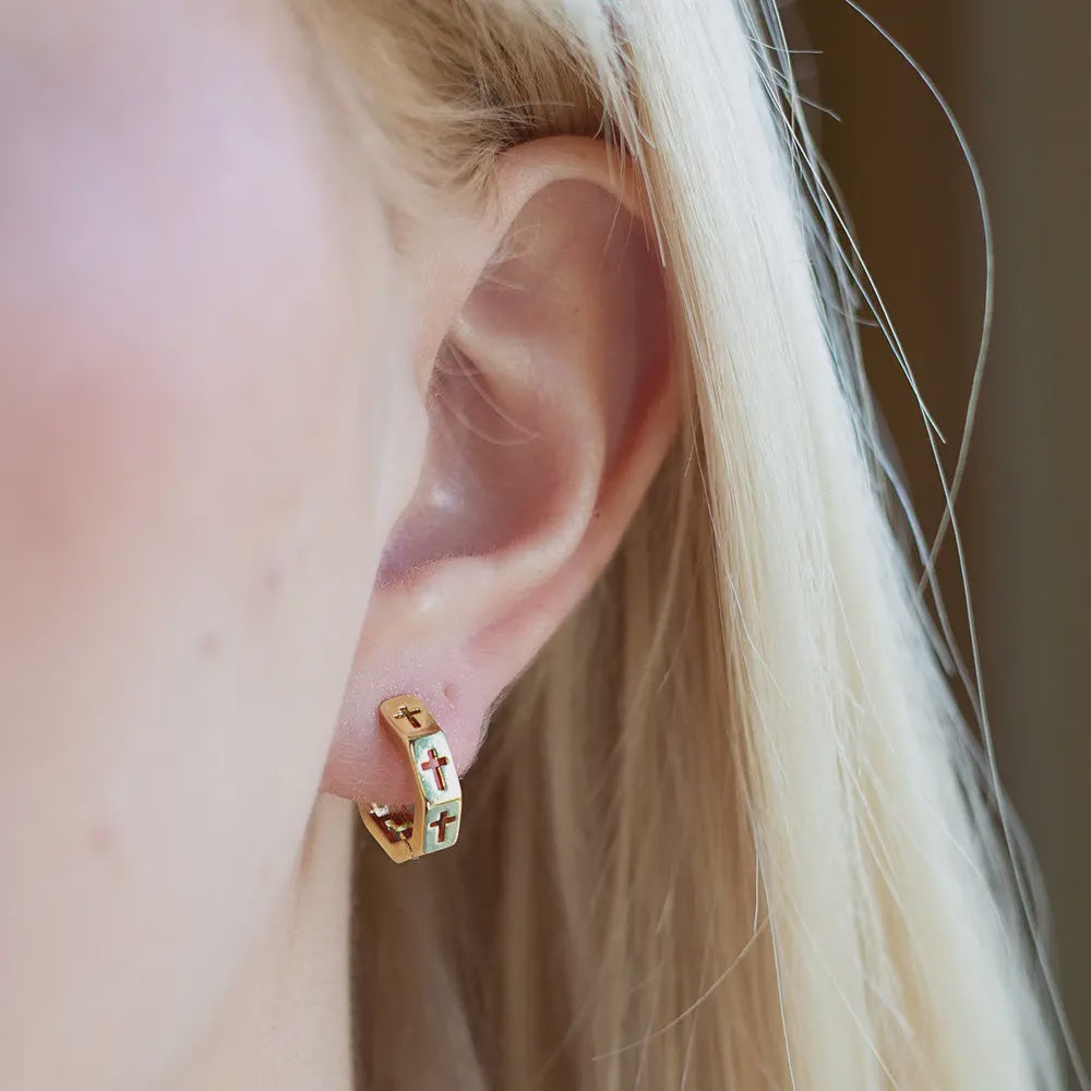 Octagon Hoop Earrings w/ Cross Cutouts