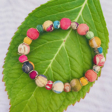 Sari Bead with Gold Accent Bracelet