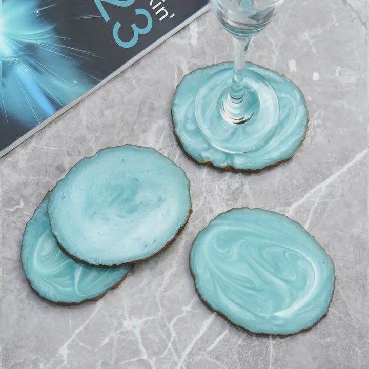 Glamour Oval Coaster in Aqua, Set of 4