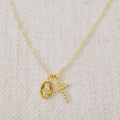 Faithful Pendant Necklace With Cross and Saint Medallion