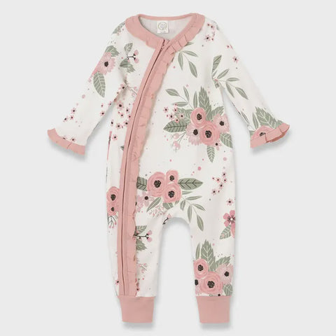 Pink Floral Jardin Cotton Zippered Romper