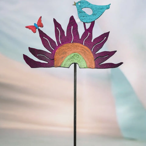 Flower With Bird & Butterfly Garden Stake