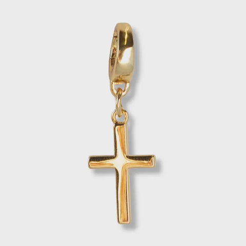 Gold Cross Charm w/ Hinged Clip For Necklaces & Bracelets