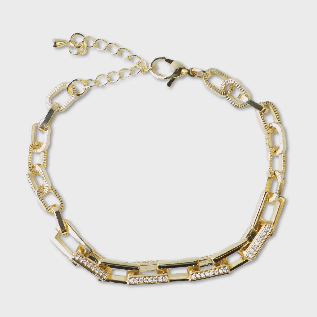Gold Cz Link Bracelet w/ Extender